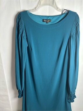 A.B.S. Teal Long Sleeve Smocked Shoulder Dress